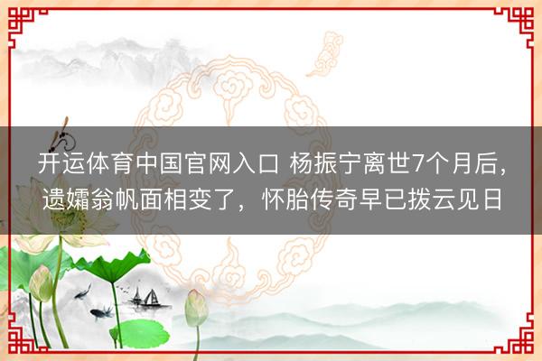 开运体育中国官网入口 杨振宁离世7个月后，遗孀翁帆面相变了，怀胎传奇早已拨云见日